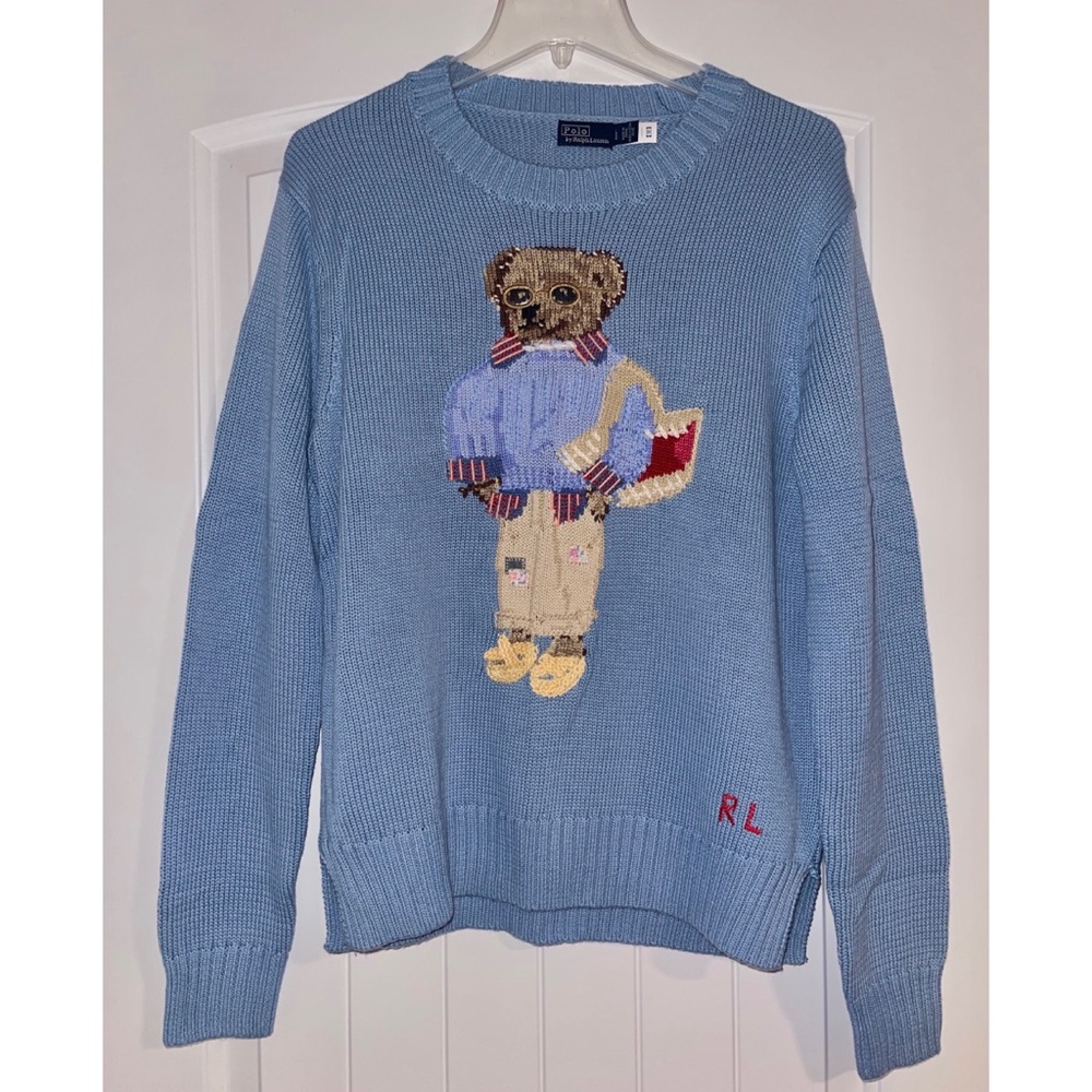 Ralph Lauren Light Blue Bear Intarsia Sweater